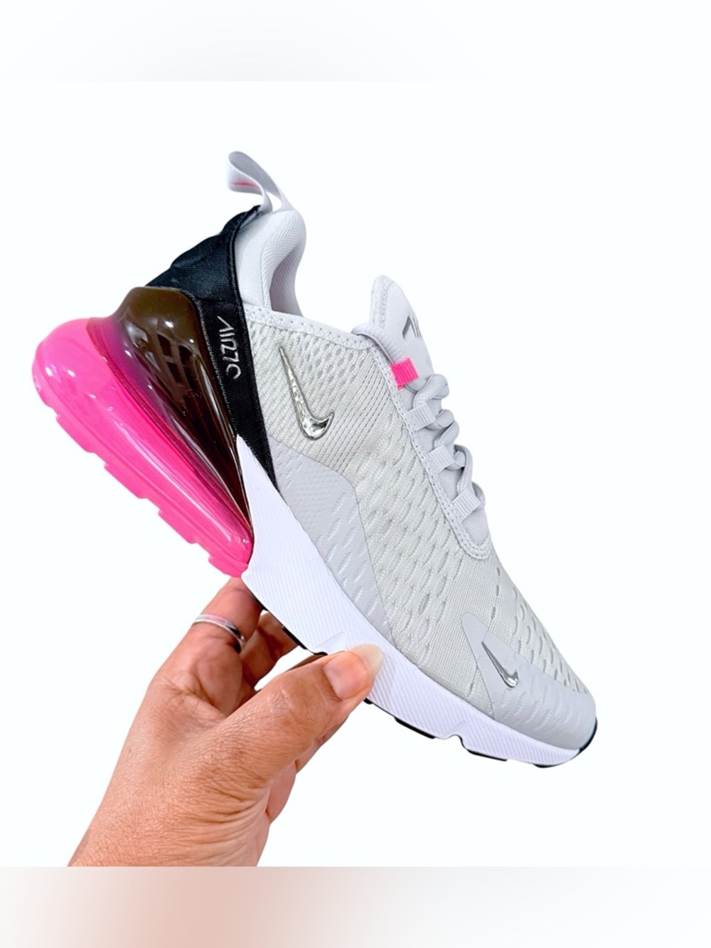 Nike Air Max 270 Women’s Sneakers White Phonton Dust Grey, Hyper Pink - Picture 2 of 7